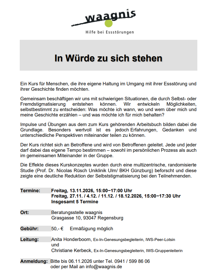 Neuer Kurs In Würde zu sich stehen Okt.26