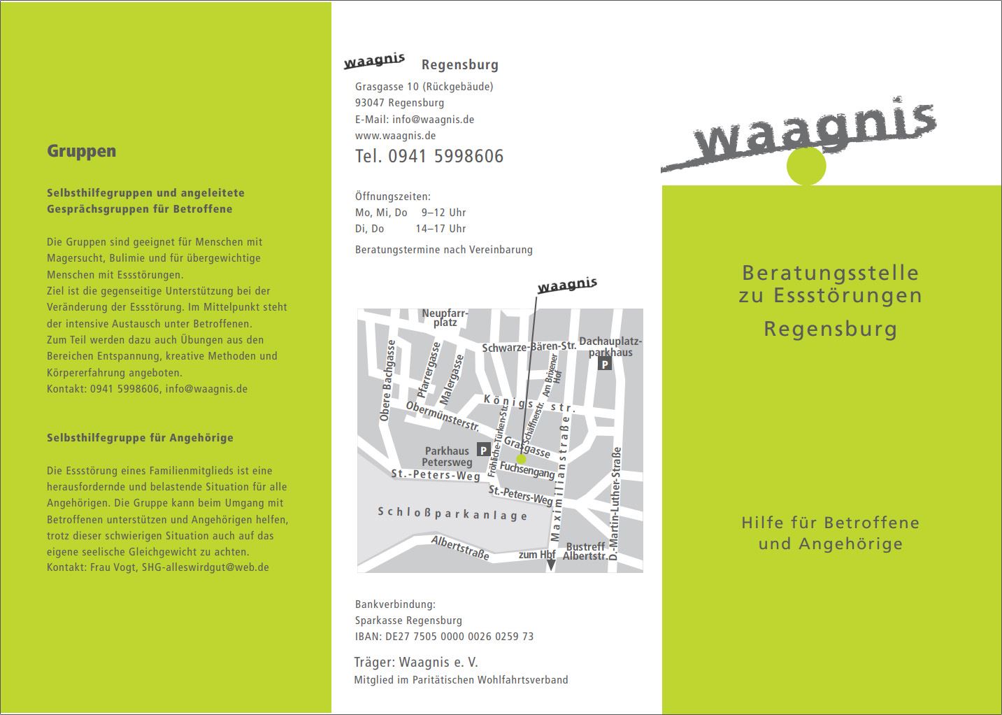 Flyer mit Informationen zu Gruppen und Kontaktmöglichkeiten in Regensburg